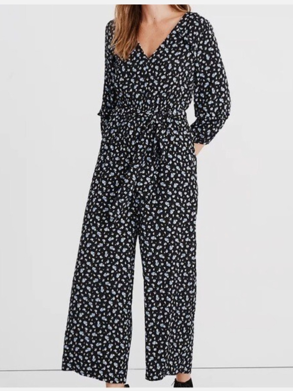 Madewell Ruffle-Sleeve Tie-Waist Jumpsuit w Pockets in Baby's Breath Sz Medium